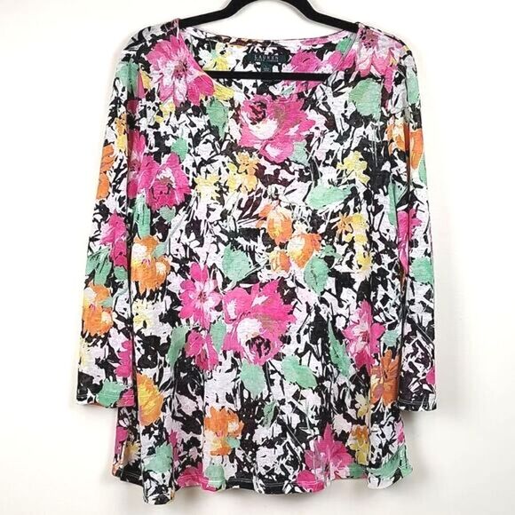 Lauren Ralph Lauren Floral Linen Tunic Blouse Top Size Large - Picture 1 of 7